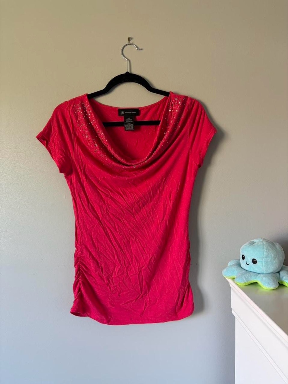 INC international concepts Y2K Pink Cowl Neck Short-Sleeve Top